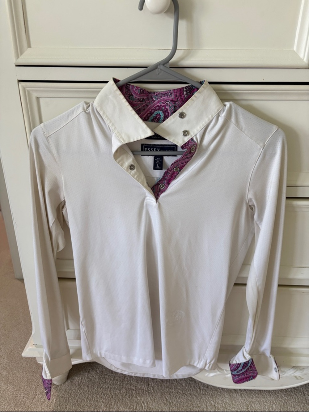 Essex Classics White Long-Sleeve Polo with Paisley Trim